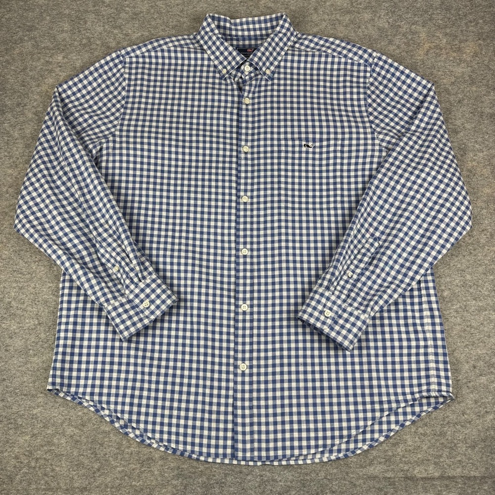 Vineyard Vines Classic Fit Tucker Shirt Button Down Check Cotton Blue Mens XL